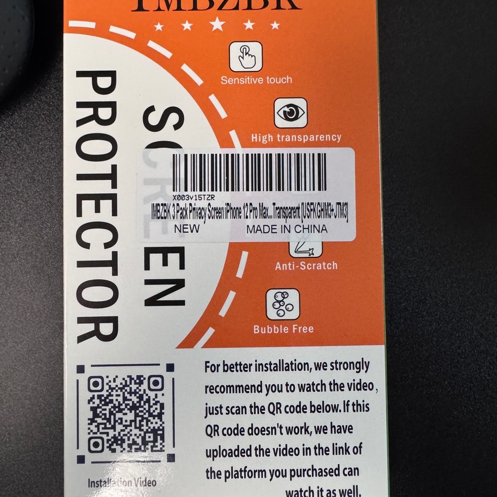 IMBZBK 3 pack privacy screen protectors for iPhone me 12 Pro Max. Unopened.